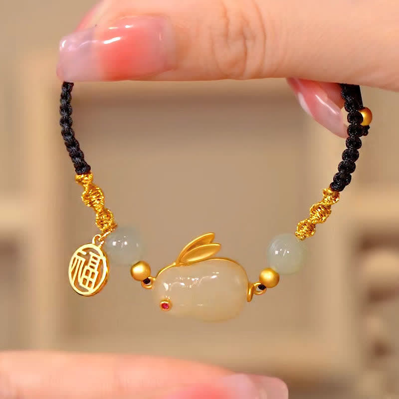 KarmaRipple's Year of the Rabbit Red Agate Jade Bunny Confidence String Bracelet p1