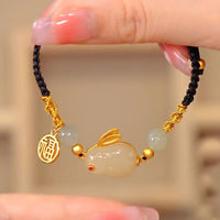 KarmaRipple's Year of the Rabbit Red Agate Jade Bunny Confidence String Bracelet
