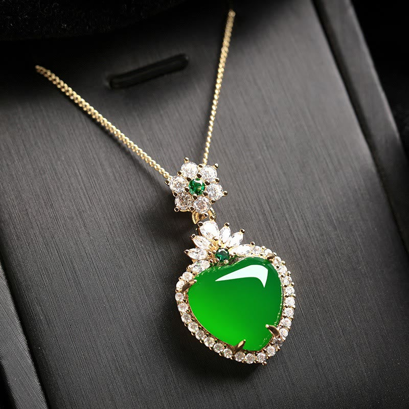 KarmaRipple's Green Chalcedony Love Heart Design Strength Pendant Necklace p1