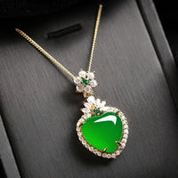 KarmaRipple's Green Chalcedony Love Heart Design Strength Pendant Necklace