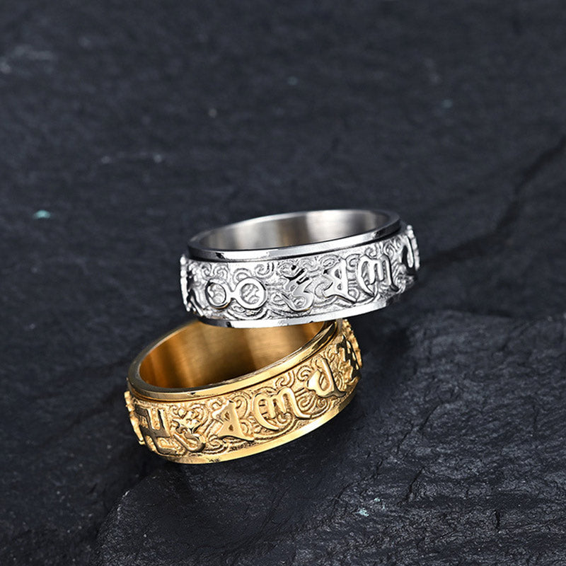 KarmaRipple's Six True Words Balance Calm Titanium Steel Ring p8