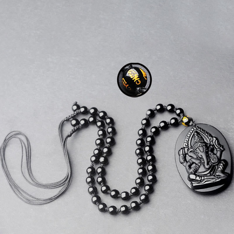 KarmaRipple's Tibetan Obsidian Ganesh Ganpati Elephant Wealth Amulet Pendant p11