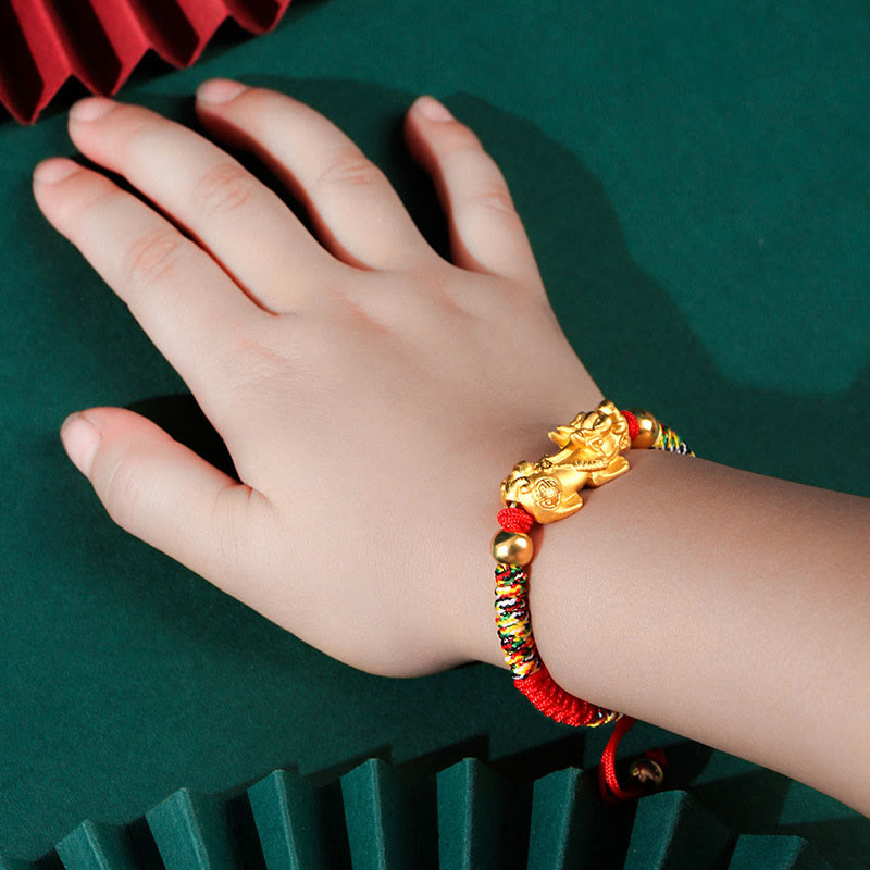 KarmaRipple's 999 Sterling Silver PiXiu Wealth King Kong Weave String Woven Kids Child Bracelet p21