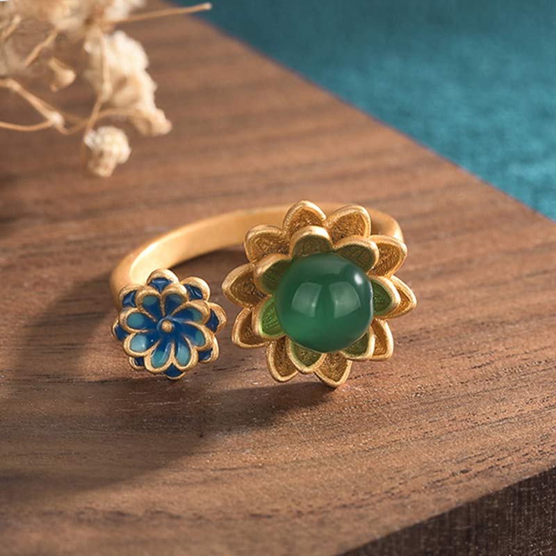 KarmaRipple's Lotus Pattern Jade Abundance Adjustable Ring p2