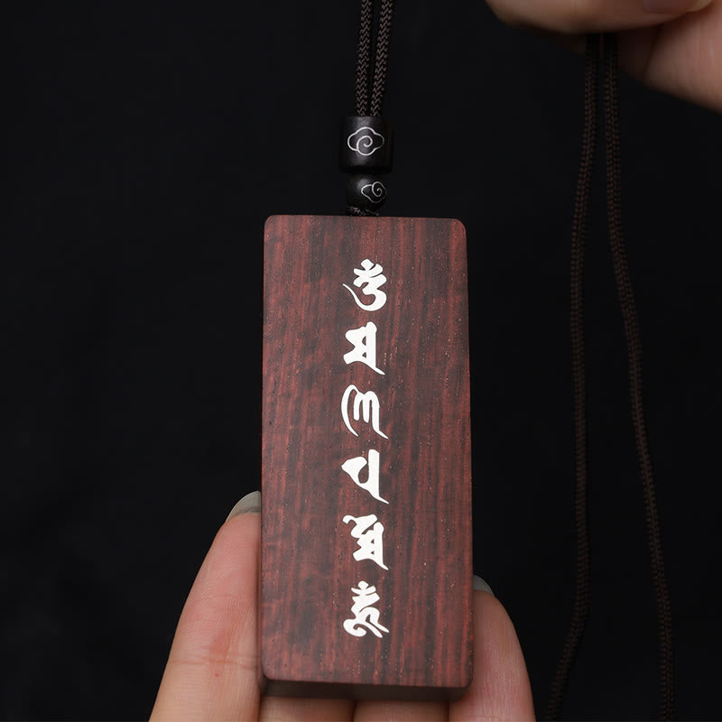 KarmaRipple's 999 Sterling Silver Small Leaf Red Sandalwood Ebony Wood Om Mani Padme Hum Inlaid Protection Pendant Necklace p8