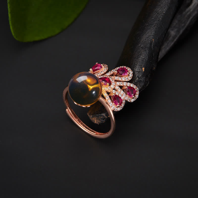 KarmaRipple's Peacock Amber Fortune Love Pendant Necklace Ring p11