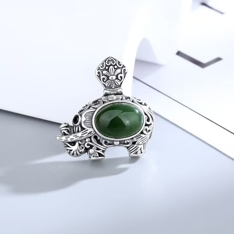 KarmaRipple's 925 Sterling Silver Hetian Cyan Jade Elephant Success Pendant Necklace p3