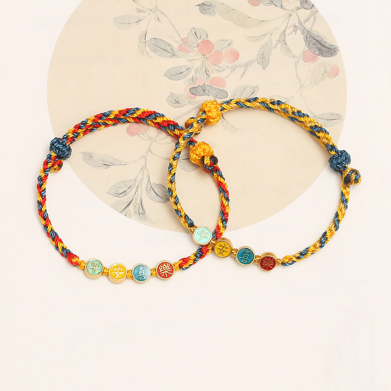 KarmaRipple's Handmade Dunhuang Color Thread Peace And Joy Protection Braid String Bracelet p3