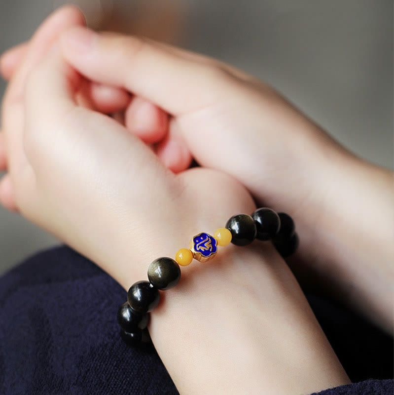 KarmaRipple's 925 Sterling Silver Chinese Zodiac Natal Buddha Authentic Gold Sheen Obsidian Amber Wealth Protection Bracelet p12
