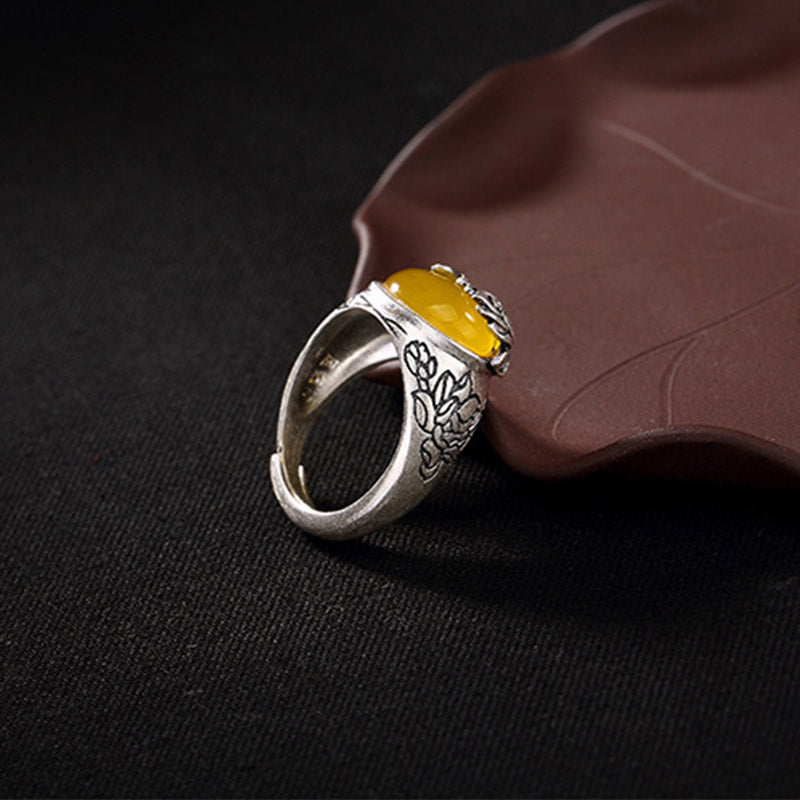 KarmaRipple's Citrine Lotus Blessing Protection Adjustable Ring p6