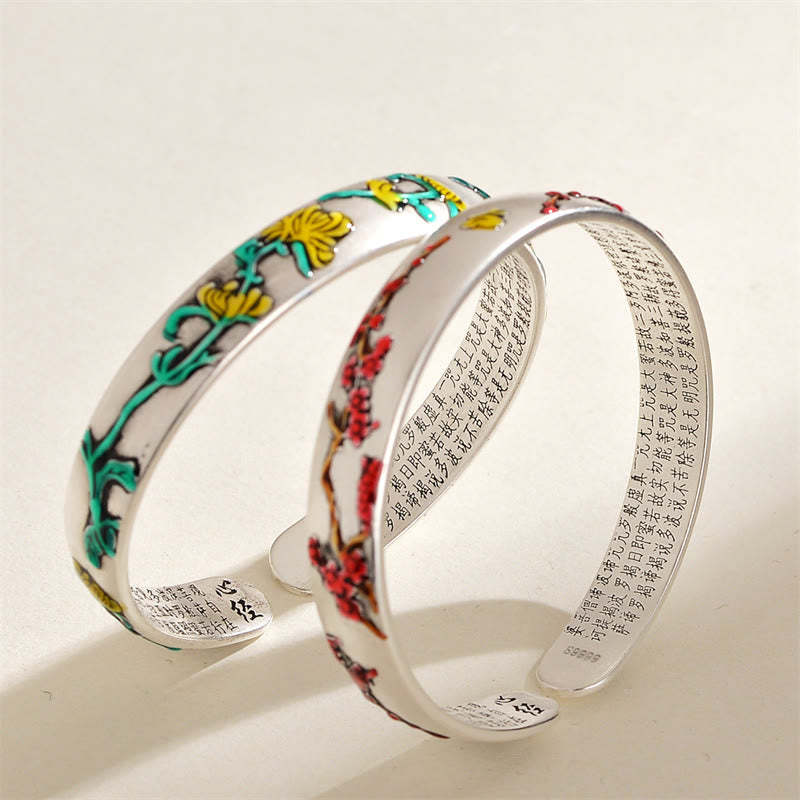 KarmaRipple's Plum Blossom Chrysanthemum Flower Design Heart Sutra Balancing Bracelet Cuff Bangle p3
