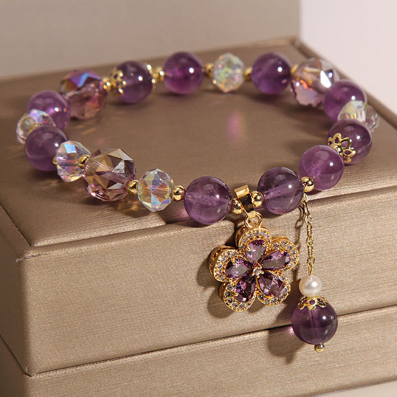 KarmaRipple's Authentic Amethyst Pearl Flower Talisman Positive Transformation Bracelet p5