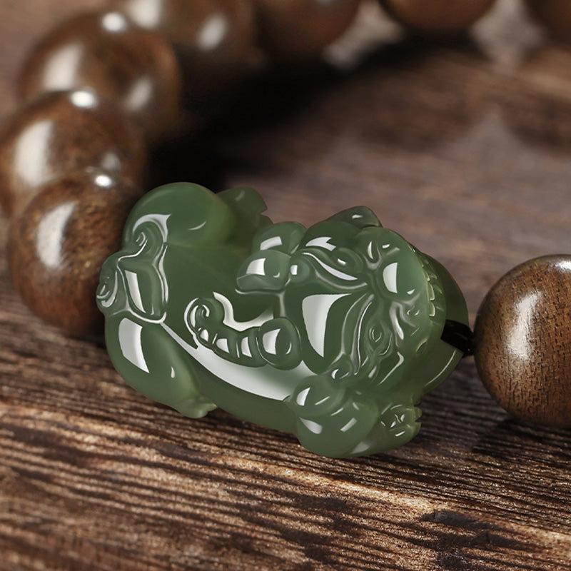 KarmaRipple's 925 Sterling Silver Brunei Agarwood PiXiu Jade Peace Strength Bracelet p14