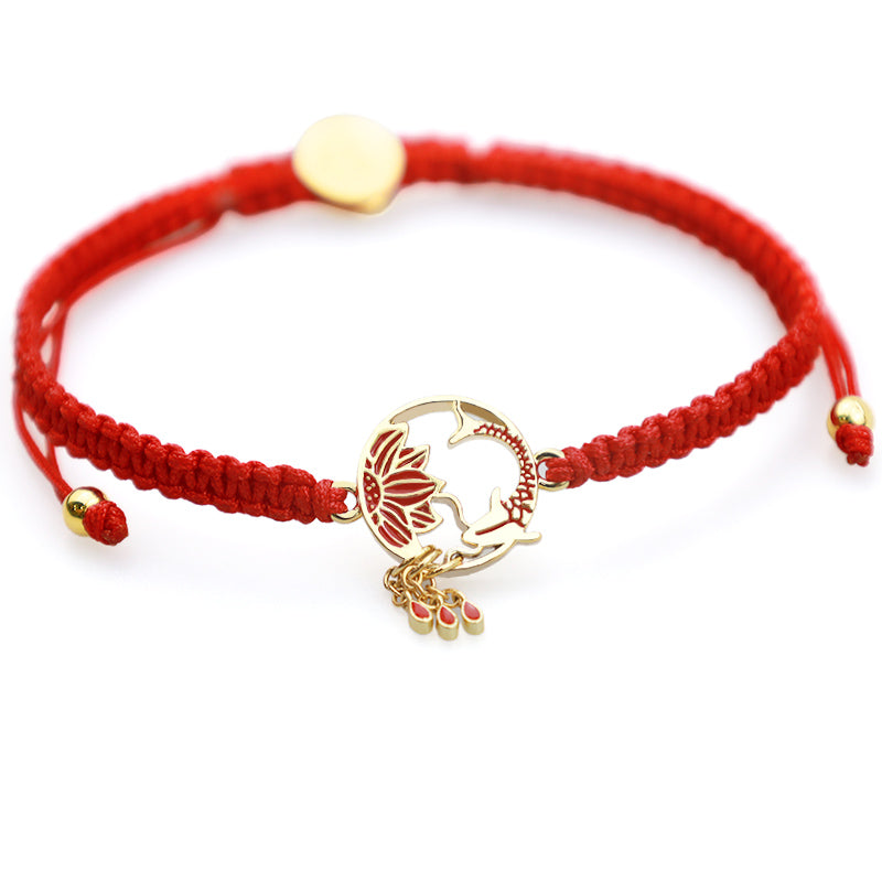 KarmaRipple's Tibetan Handmade Lotus Koi Fish Fortunate Red String Bracelet p5