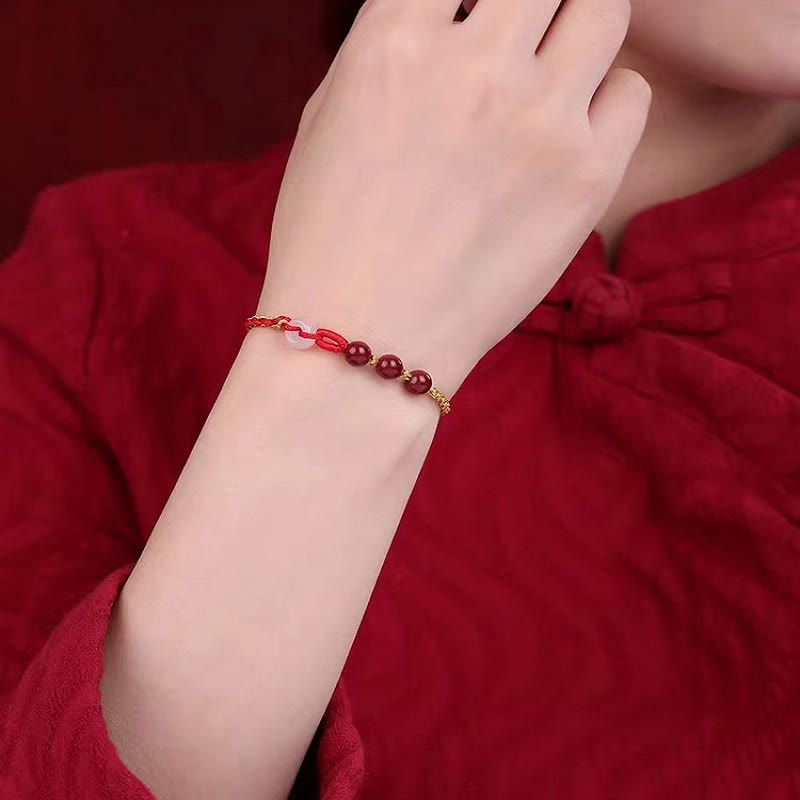 KarmaRipple's Authentic Cinnabar Jade Peace Buckle Blessing Bracelet p13
