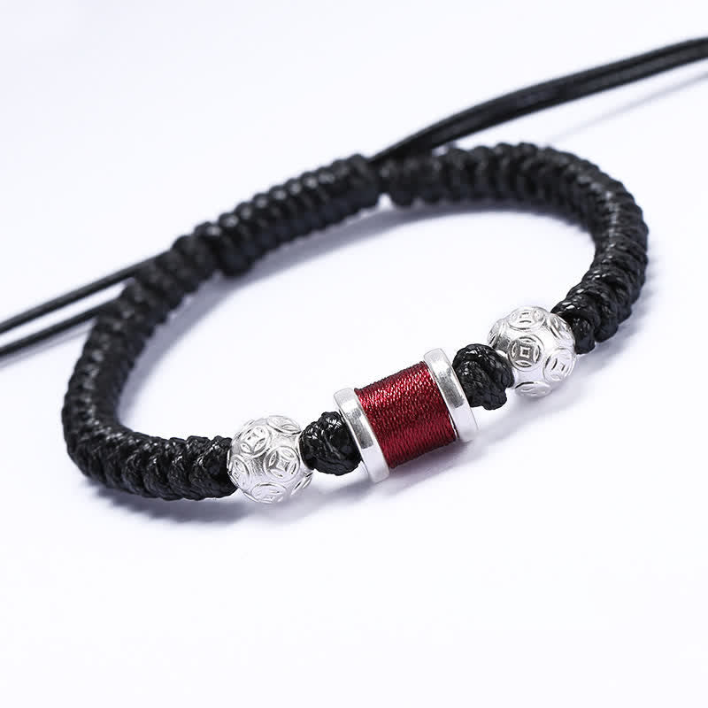 KarmaRipple's 999 Sterling Silver Bronze Coin Bead Bronze Balance Woven String Bracelet p20