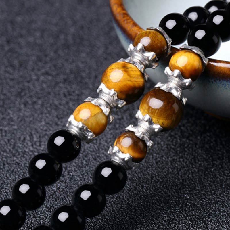 KarmaRipple's 108 Beadwork Authentic Black Obsidian Tiger Eye Mala Bracelet p11