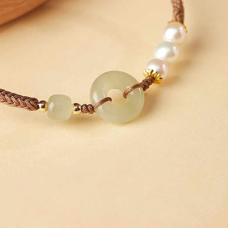 KarmaRipple's Authentic Hetian Jade Pearl Peace Buckle Fortune Bracelet p15