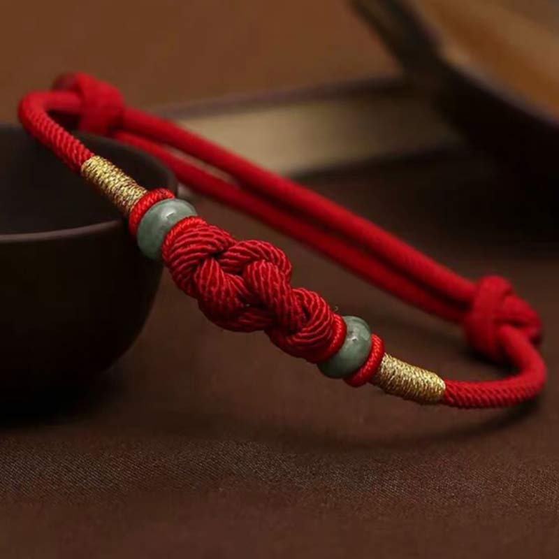 KarmaRipple's Bring Good Fortune Red String Jade Fortune Weave Woven Pair Bracelet p1