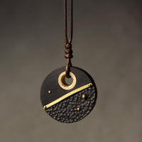 KarmaRipple's Handcrafted Round Ebony Wood Bronze Peace Pendant Necklace