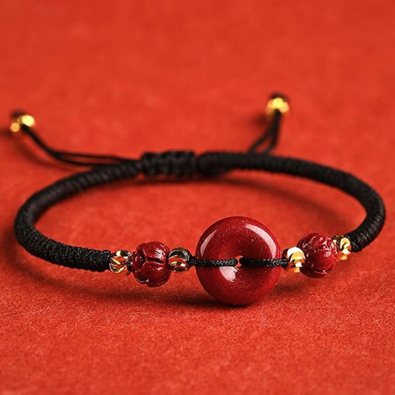 KarmaRipple's Handmade Lotus Cinnabar Peace Buckle Blessing Braid Bracelet p3
