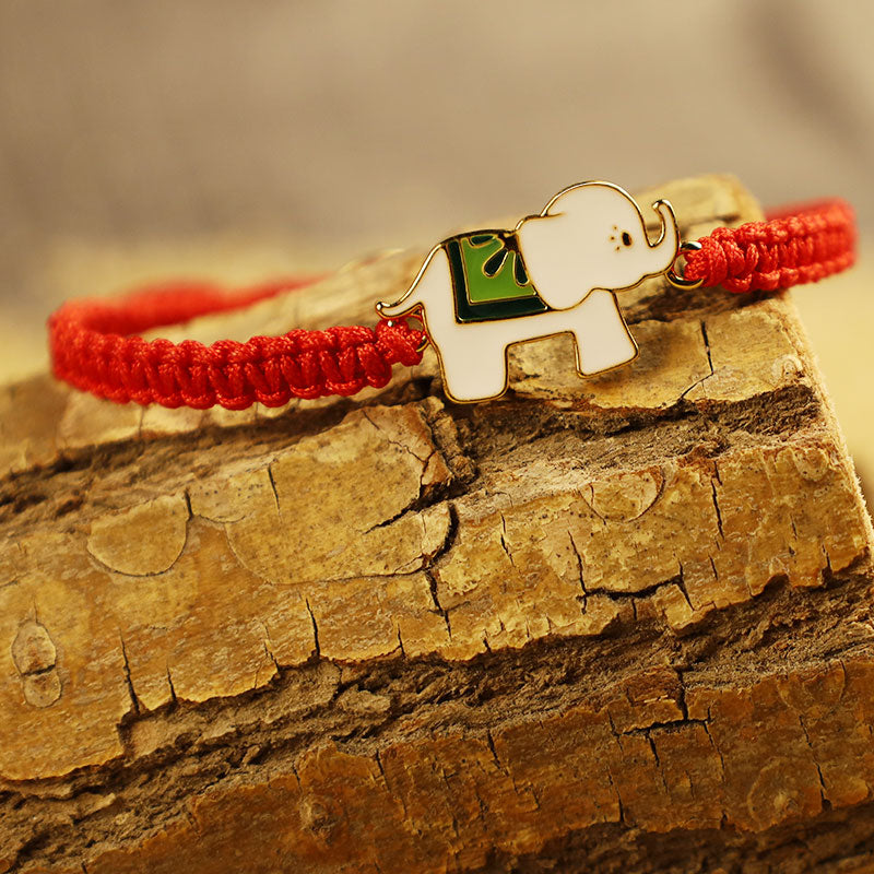 KarmaRipple's Tibetan Handmade 925 Sterling Silver Fortunate Elephant Red String Bracelet ( p4