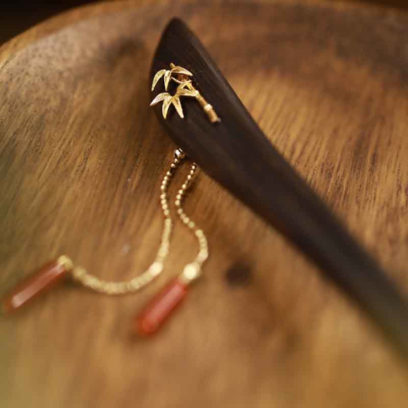 KarmaRipple's Red Agate Ebony Wood Confidence Tassel Hairpin p6