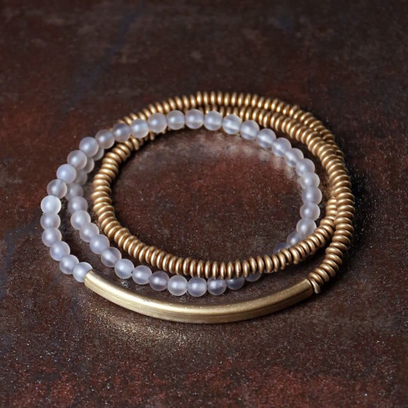 KarmaRipple's Tibetan Various Agate Stone Bronze Protection Triple Wrap Bracelet ( p24