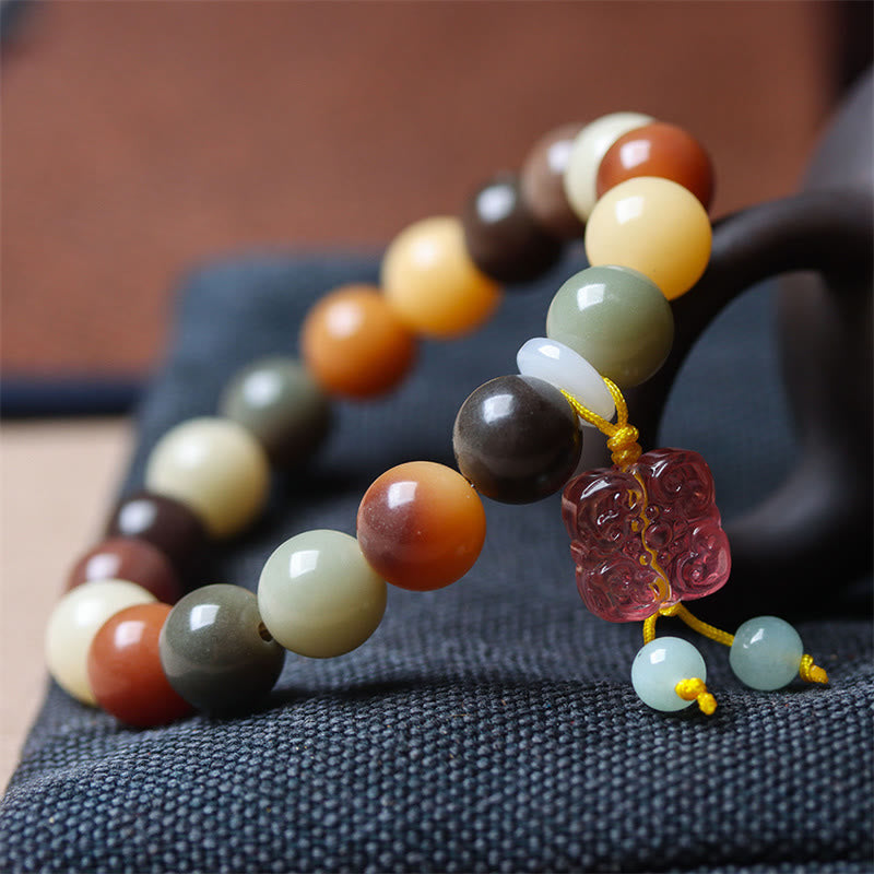 KarmaRipple's Authentic Multicolored Gradient Bodhi Seed Liuli Glass Talisman Peace Bracelet p5