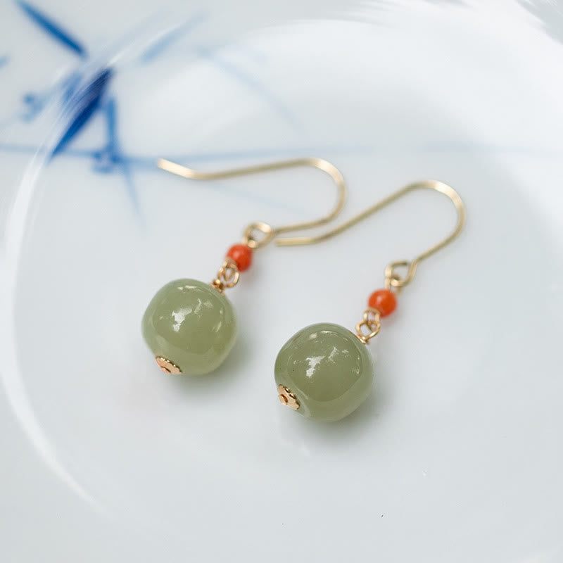 KarmaRipple's 925 Sterling Silver 14K Gold Plated Hetian Jade Red Agate Fortune Drop Dangle Earrings p4