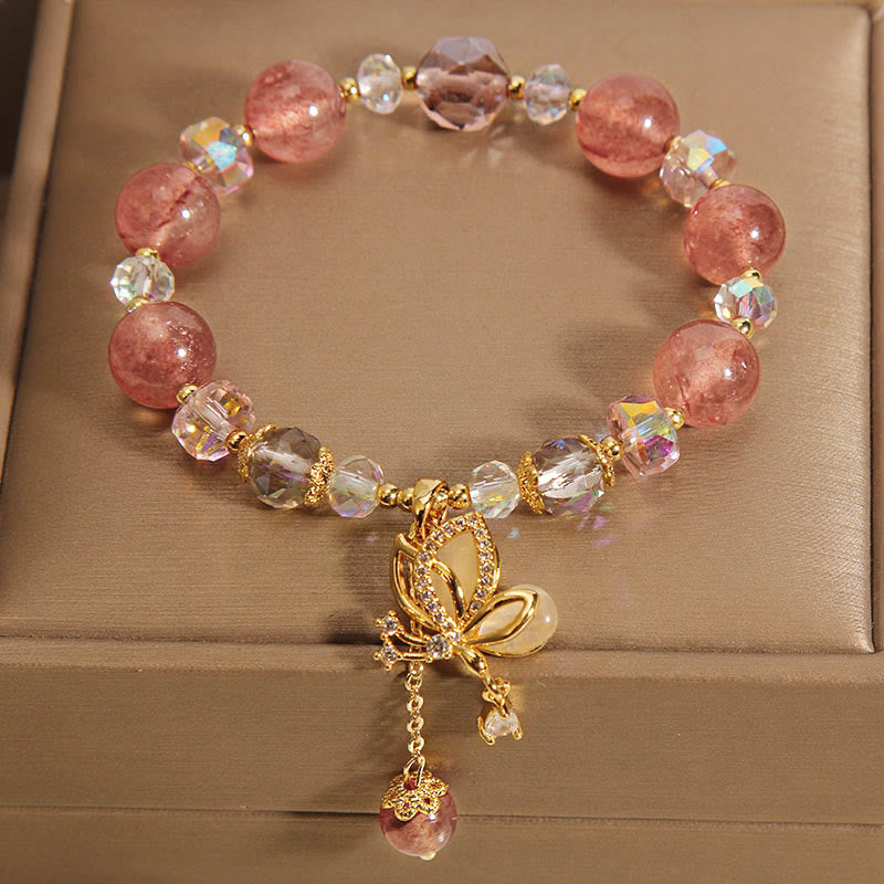 KarmaRipple's Authentic Strawberry Quartz Balancing Positive Butterfly Talisman Bracelet p7