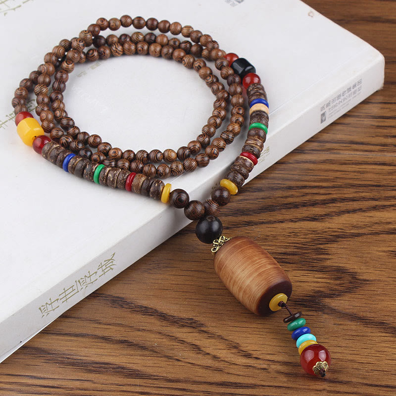 KarmaRipple's Tibetan Wenge Wood Bodhi Seed Agate Balance Peace Pendant Necklace p14