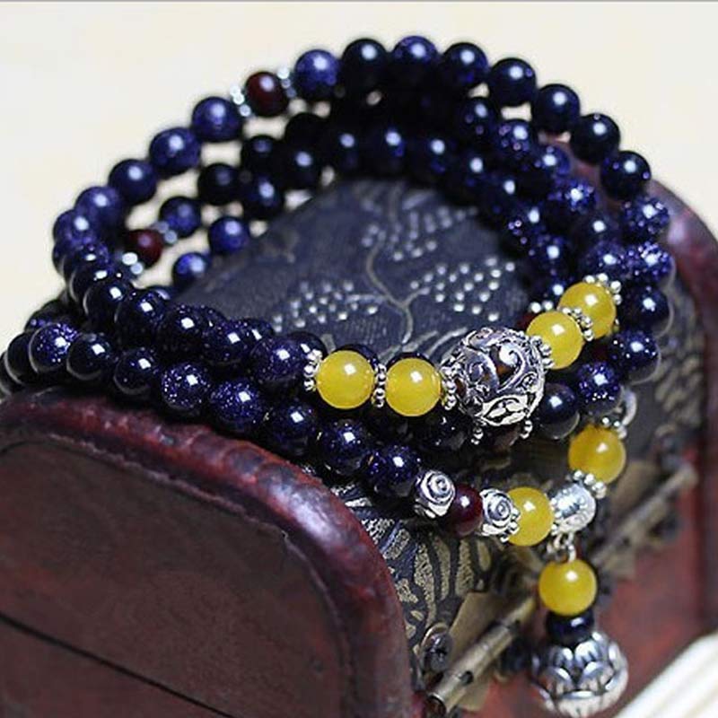 KarmaRipple's Blue Sandstone Wealth Talisman Bracelet Mala p1
