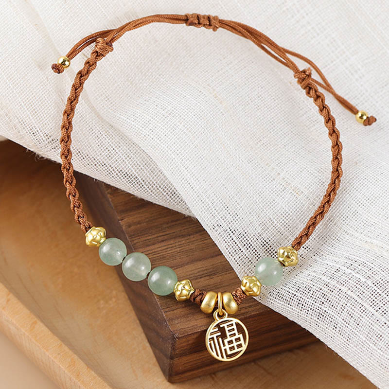 KarmaRipple's Jade Beadwork Fu Character Blessing Rope Bracelet p2