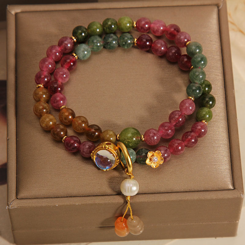 KarmaRipple's Multicolored Tourmaline Positive Double Wrap Gourd Talisman Bracelet p7