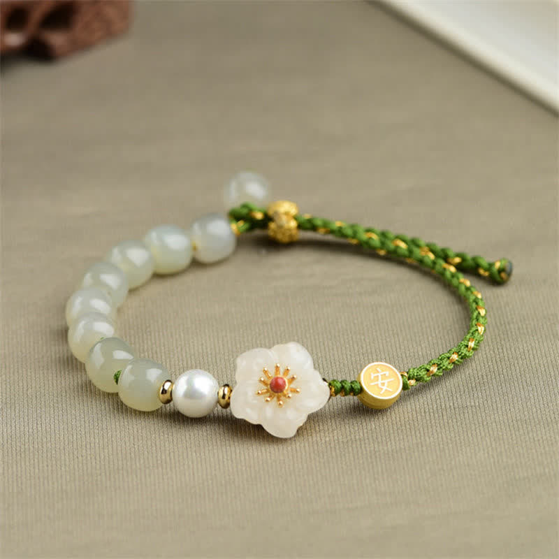 KarmaRipple's 925 Sterling Silver Authentic Hetian Jade Peach Blossom Fortune Bracelet p4