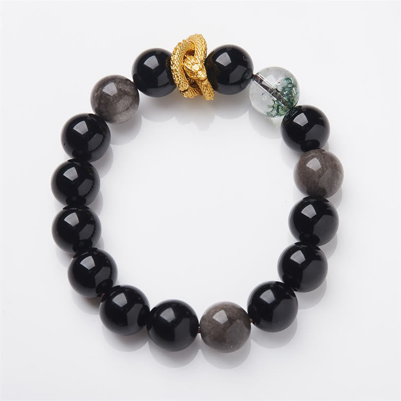 KarmaRipple's Authentic Silver Sheen Obsidian Dragon Green Phantom Protection Bracelet p2