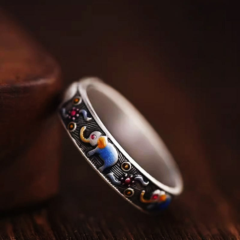 KarmaRipple's Colorful Elephant Carved Strength Adjustable Ring p1