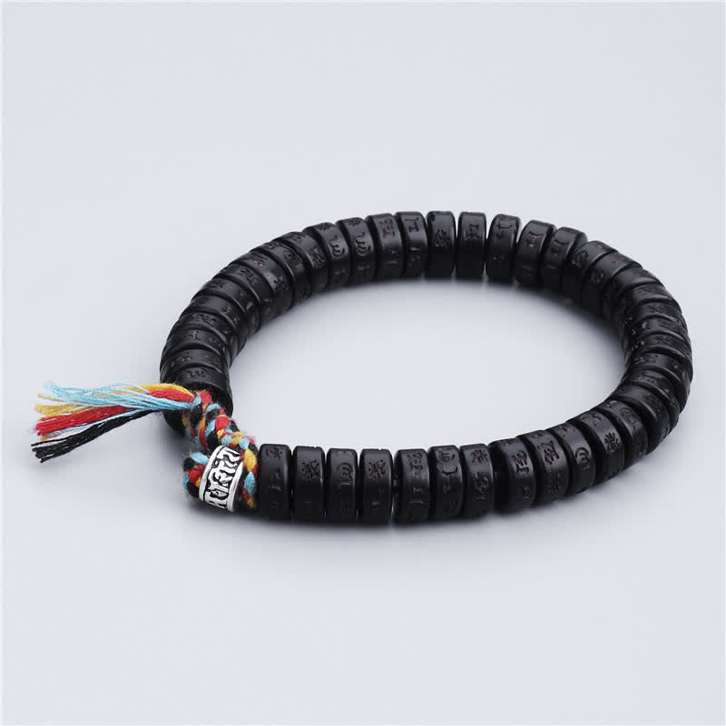 KarmaRipple's Tibetan Coconut Shell Beadwork Engraved Om Mani Padme Hum Mantra Happiness Bracelet p5