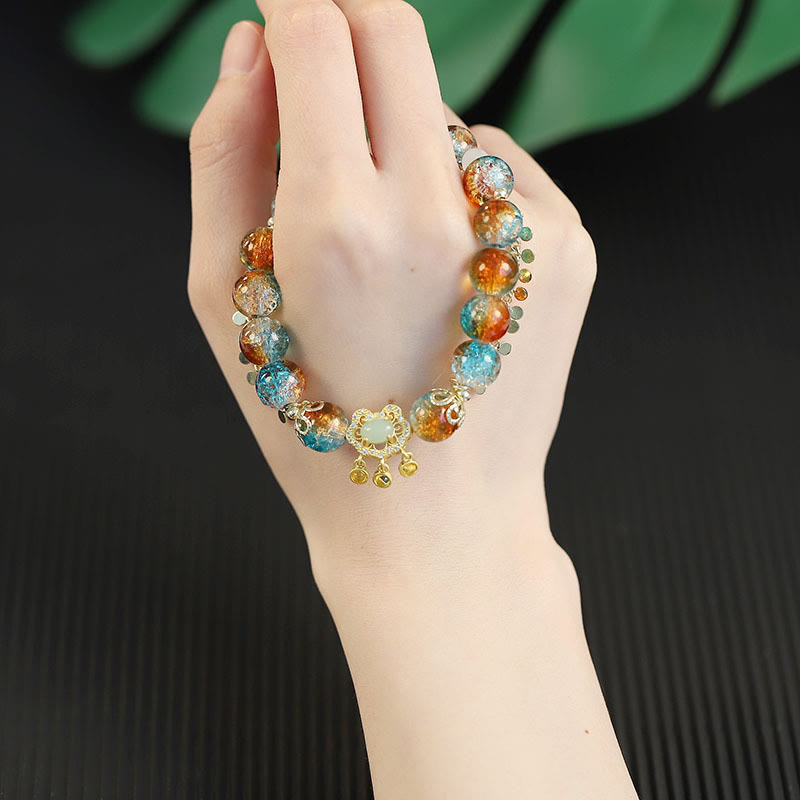 KarmaRipple's Colorful Liuli Glass Bead Chinese Lock Talisman Fortune Bracelet p7