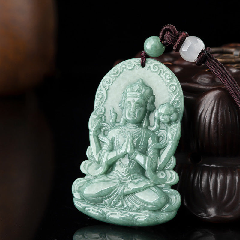 KarmaRipple's Four-armed Avalokitesvara Authentic Jade Amulet Blessing String Pendant p7