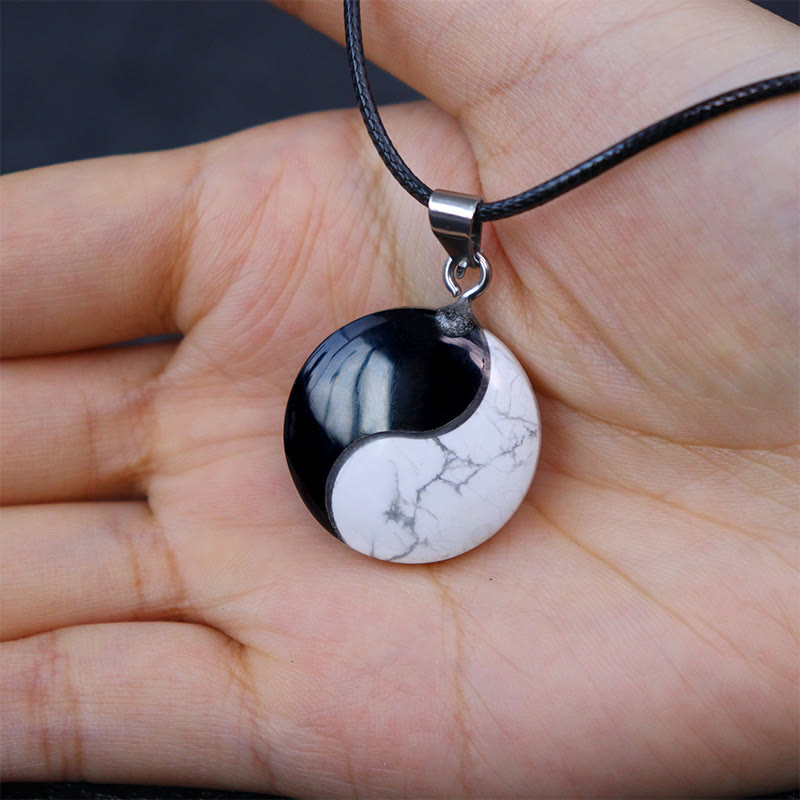 KarmaRipple's Authentic Black Obsidian Ivory Turquoise Yin Yang Transformation Rope Pendant Necklace p4