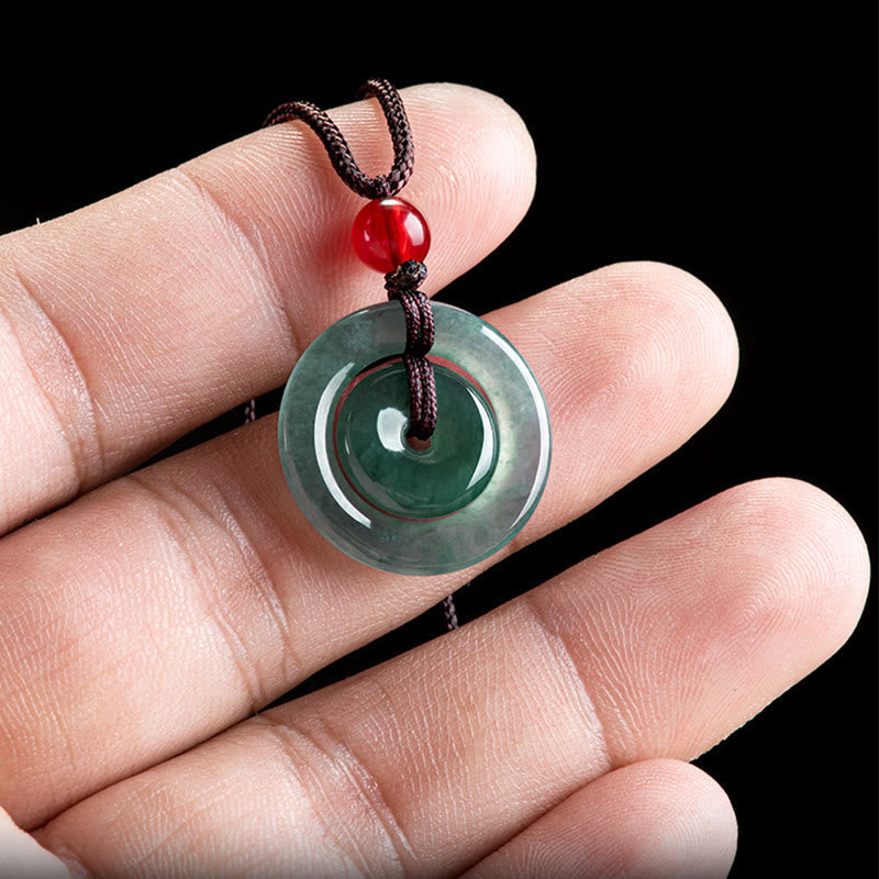 KarmaRipple's Green Jade Double Peace Buckle Abundance Pendant Necklace p5