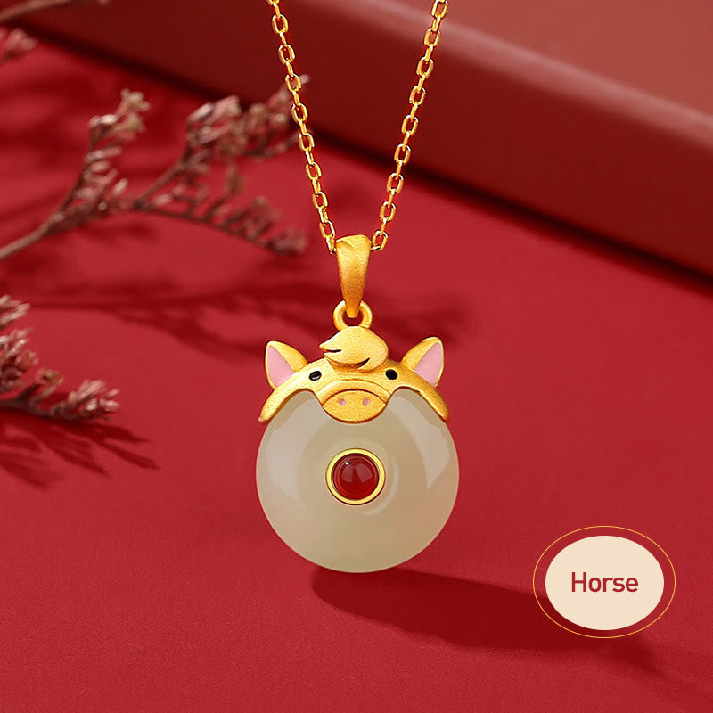 KarmaRipple's 925 Sterling Silver Hetian Jade Chinese Zodiac Year of the Dragon Red Agate Fortune Protection Pendant Necklace ( p37