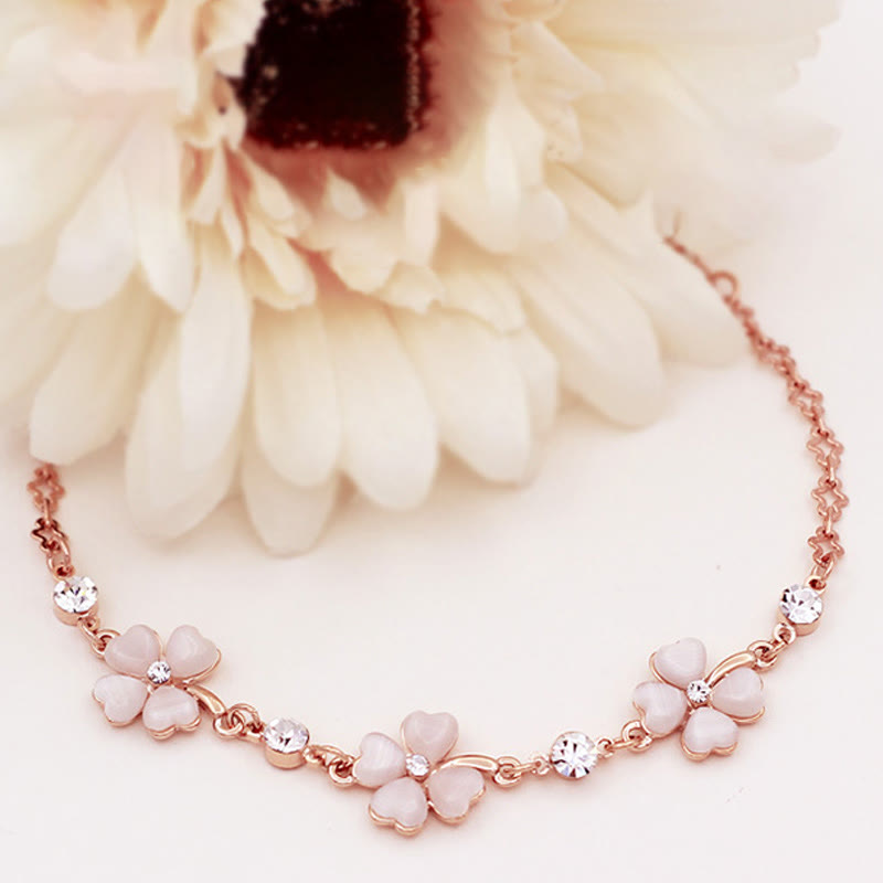 KarmaRipple's Pink Gemstone Four Leaf Clover Love Chain Bracelet p5