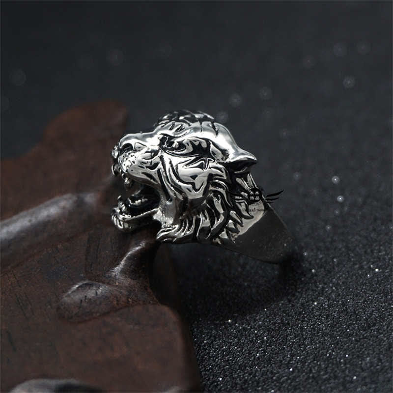 KarmaRipple's Men's Animal Tiger Head Titanium Steel Balance Calm Punk Rock Biker Ring p15