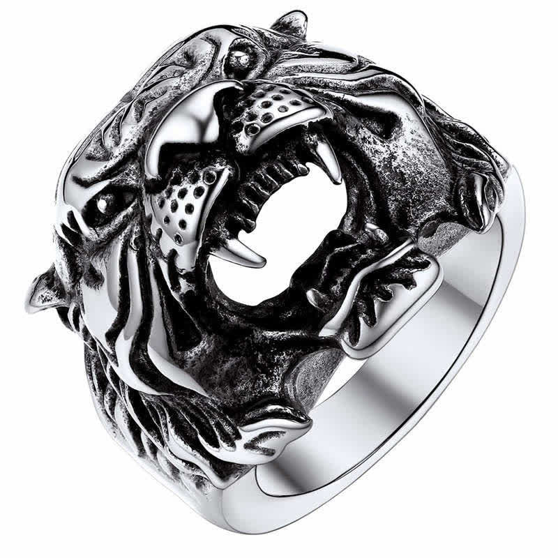 KarmaRipple's Men's Animal Tiger Head Titanium Steel Balance Calm Punk Rock Biker Ring p19