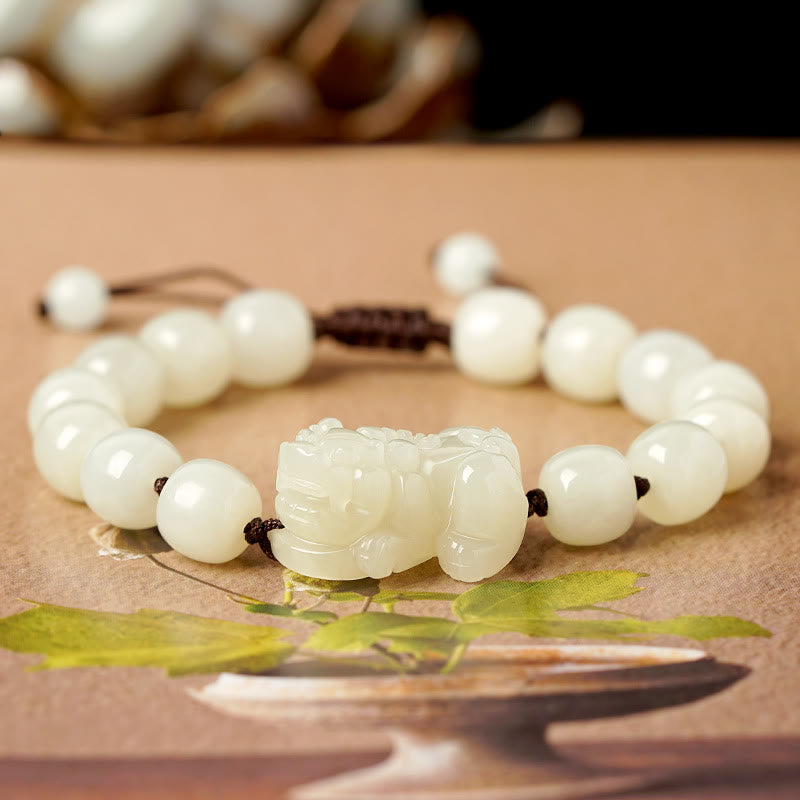 KarmaRipple's Authentic Hetian Ivory Jade PiXiu Wealth String Bracelet p9