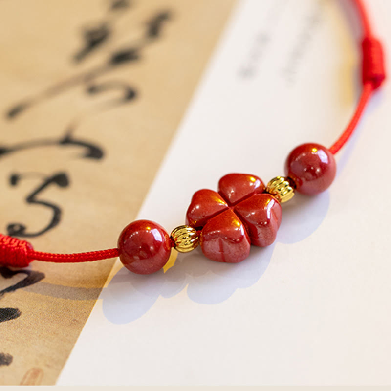 KarmaRipple's Four Leaf Clover Cinnabar Blessing Calm String Bracelet Anklet p8