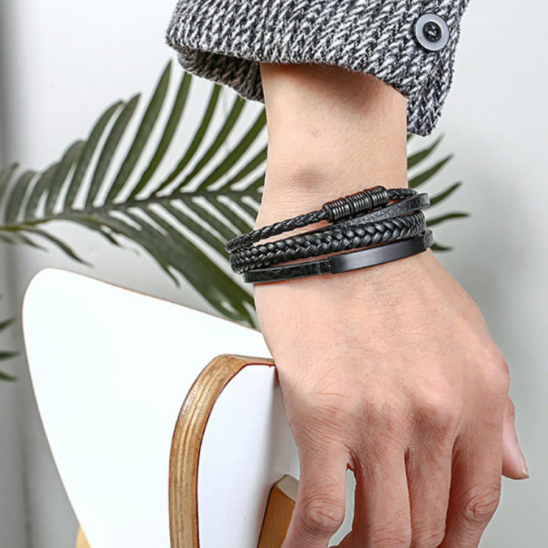KarmaRipple's Leather Multi-Layer Titanium Steel Balance Woven Magnetic Buckle Bracelet p9